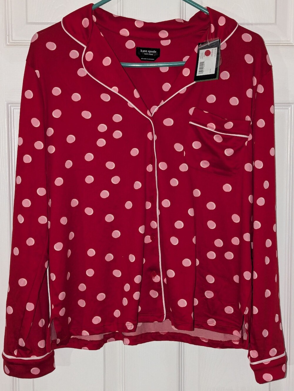 NWT kate spade Red Pajama Top with Pink Polka Dots